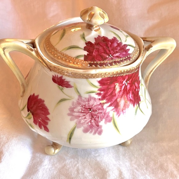 Antique Royal Nippon Japan Hand Painted Gold Floral Kinran Footed Sugar Bowl